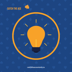 A graphic of a lightbulb inside of a circle. The graphic is for the blog "Everything You Need to Know About Fundraising with Catch the Ace"