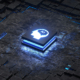 Glowing AI Button on top of a slate brick background